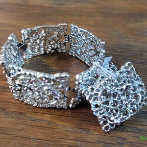 Monet Vintage 50s Brilliant Silver tone Filigree Bracelet and Earrings